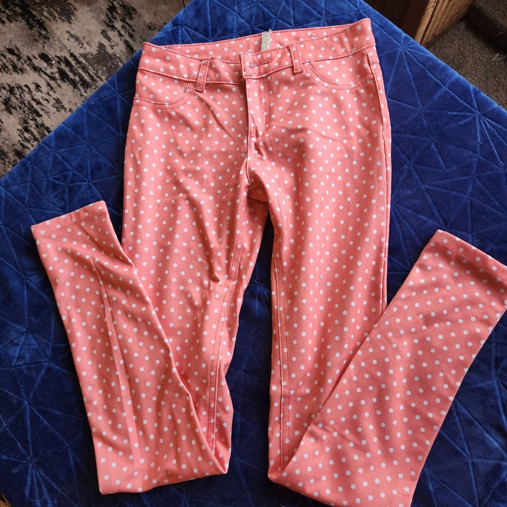 True Rock Tangerine peach polka dot skinny 5/6